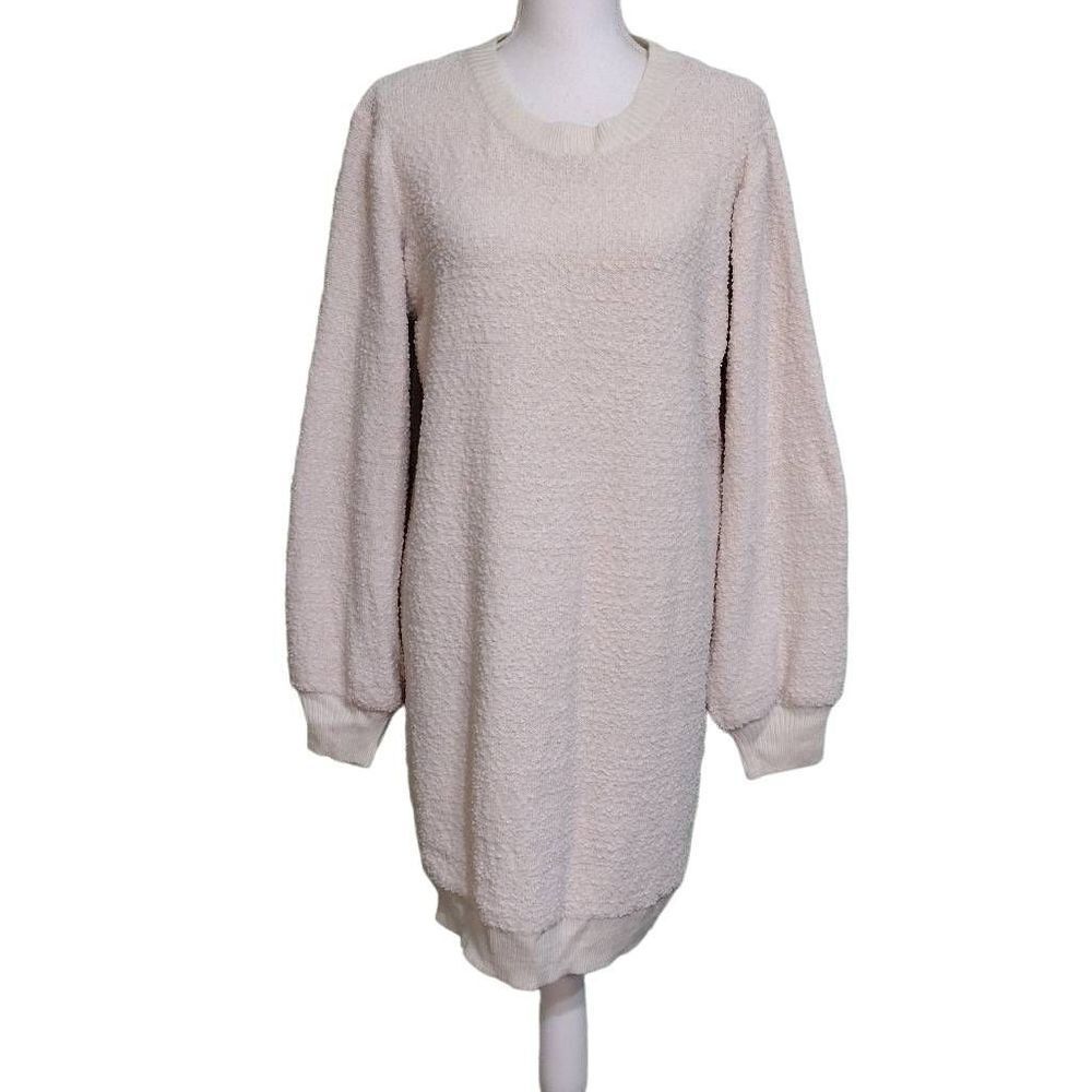 Umgee Cream Long Sleeve Crew Neck Sweater L